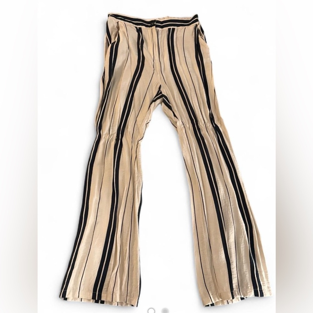 Sincerely Jules Women's Striped Flare Pants in Black and Cream